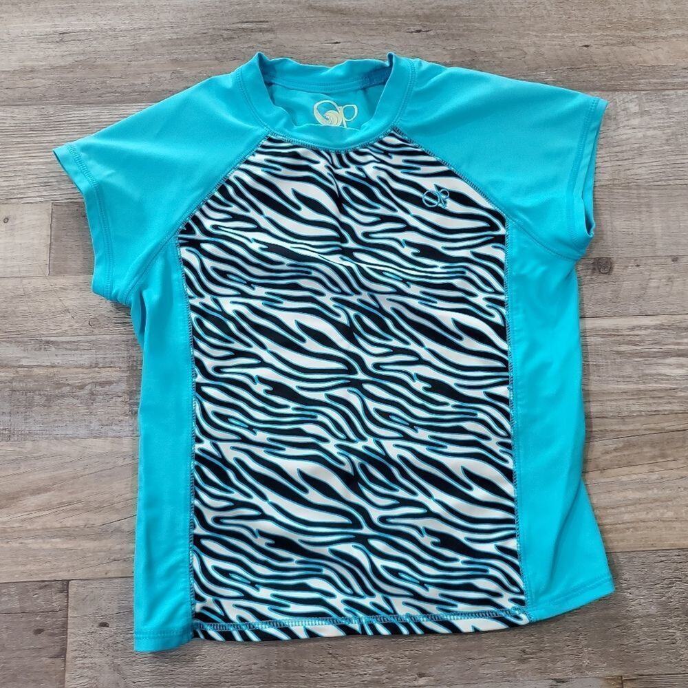 Op girls medium 7/8 blue and zebra swim top